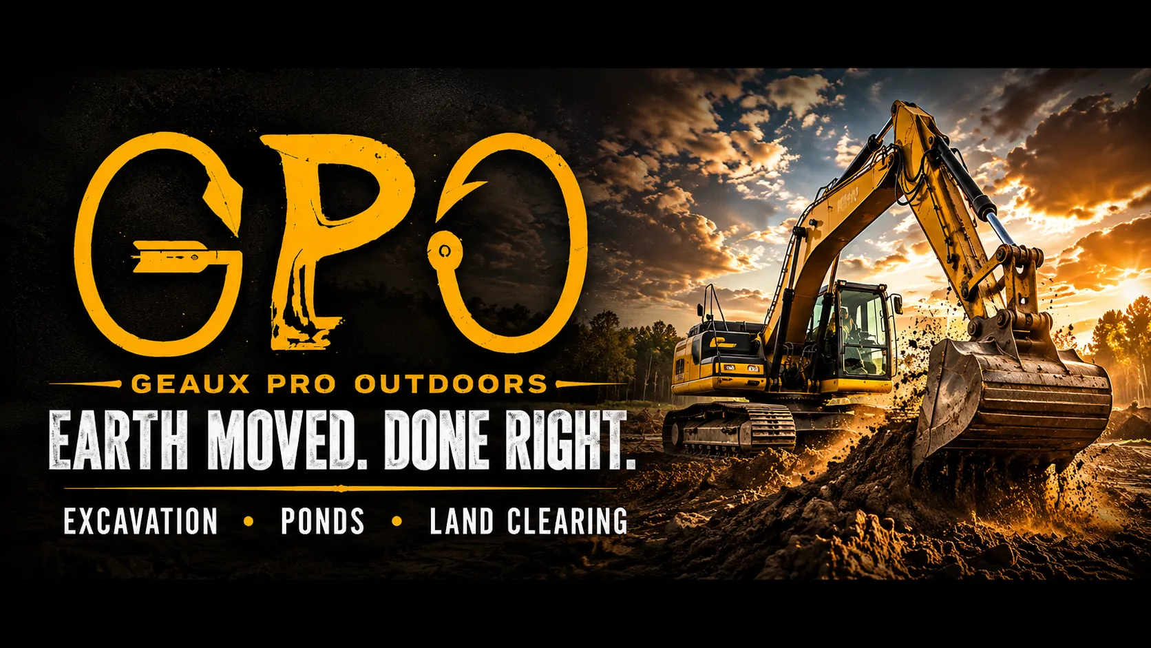 Geaux Pro Outdoors excavator in action — excavation and land clearing contractor serving Brandon, MS and Central Mississippi