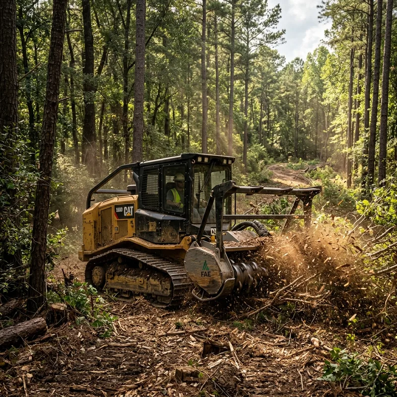Forestry mulcher clearing underbrush on a lot in Central Mississippi